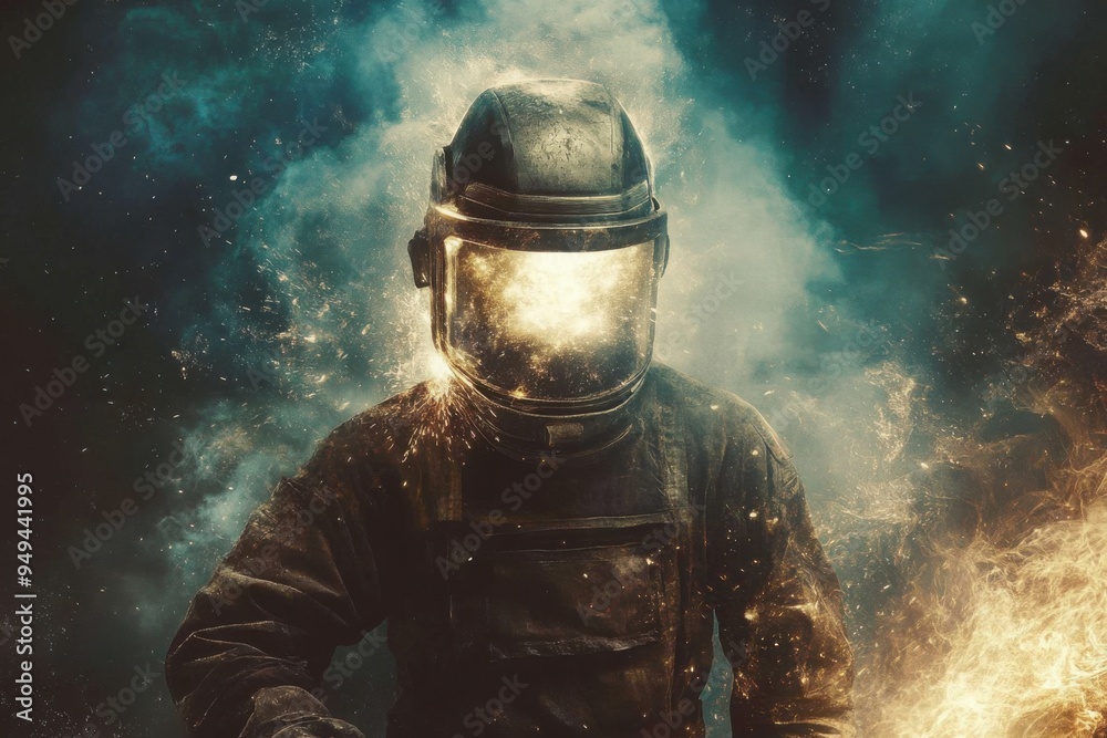 Fototapeta premium Welder blockbuster movie poster, with copy space