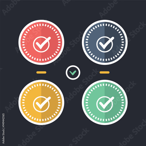 Profile verification icon. Approved check mark vector icon. Approve stamp or medal. Collection premium quality badges, Tick and Verification Icon Set. 