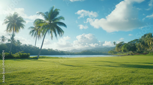 Wallpaper Mural Lush Green Grass Meadow by the Tropical Ocean. Torontodigital.ca