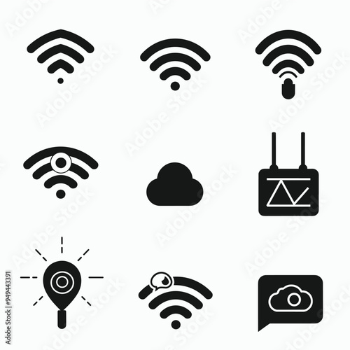 no internet connection icon set silhouettes isolated on white background