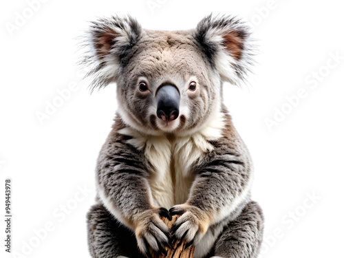 koala or koala bear - Phascolarctos cinereus - is an arboreal herbivorous marsupial native to Australia. Relaxed and looking towards camera, cute cutout on transparent background 