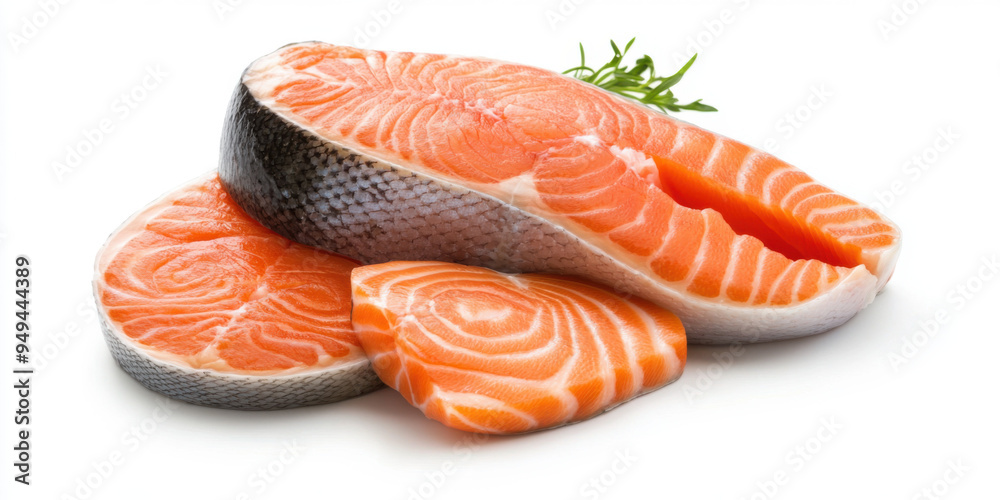 Fresh Salmon Fillets on White Background. Fresh Salmon Fillets on White Background.