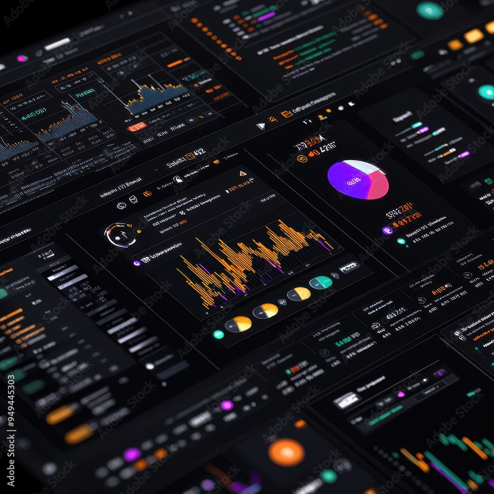 Obraz premium Digital Interface with Data Visualization Charts and Graphs
