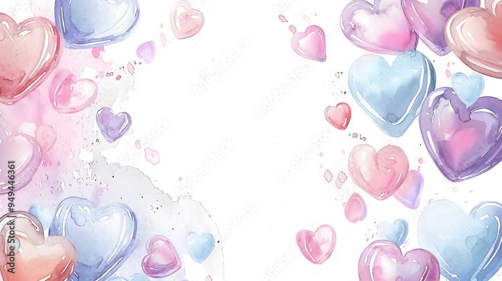 Fototapeta premium Candy Hearts Frame white Background watercolor