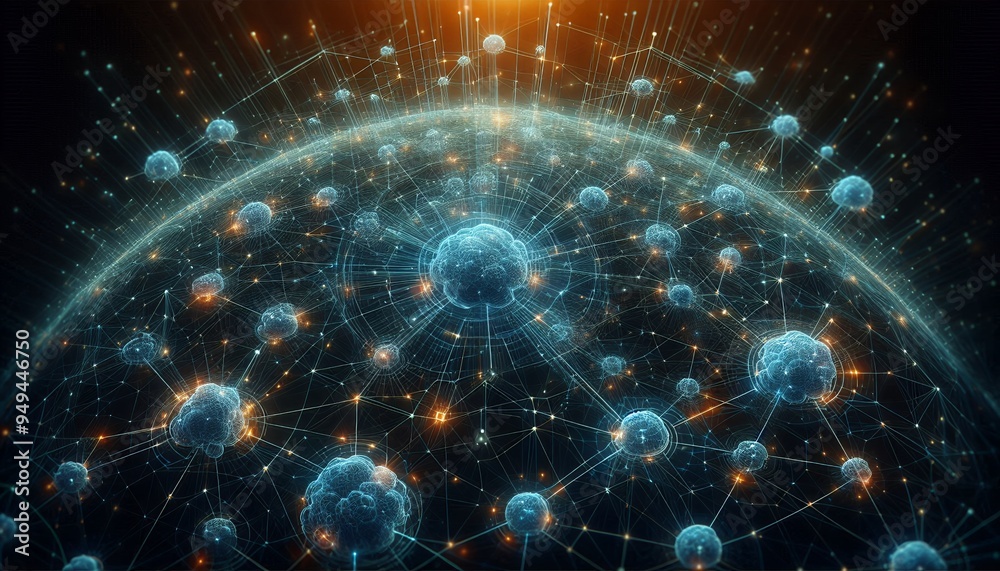 Obraz premium Cyber big data flow blockchain data network line