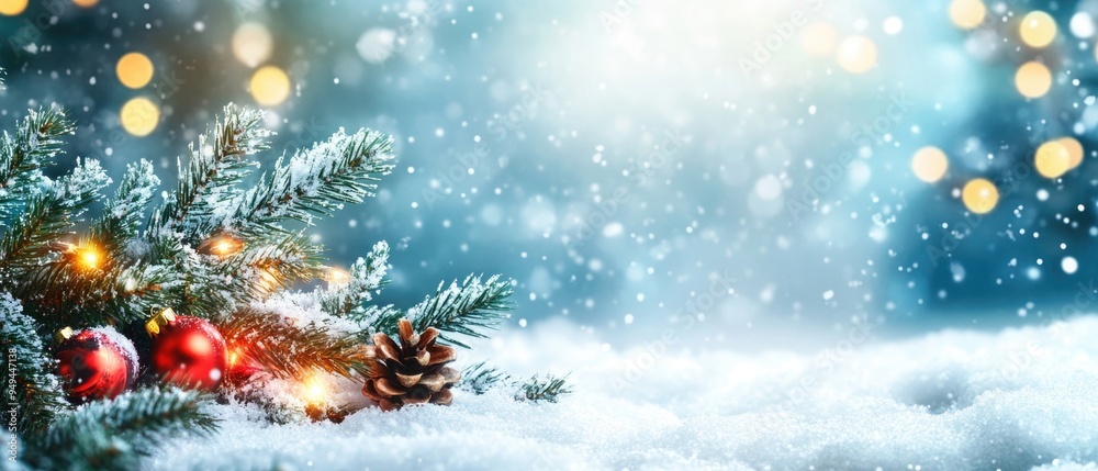 Christmas winter background with snow and blurred bokeh.Merry christmas and happy new year greeting card with copy-space Christmas winter background with snow and blurred bokeh.Merry christmas and happy new year greeting card with copy-space
