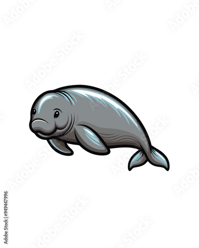 A cartoon illustration of a playful Yangtze finless porpoise, a critically endangered species of freshwater dolphin. photo