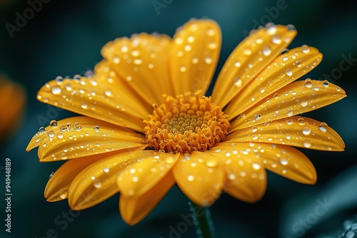 A yellow flower with droplets of water on it photo