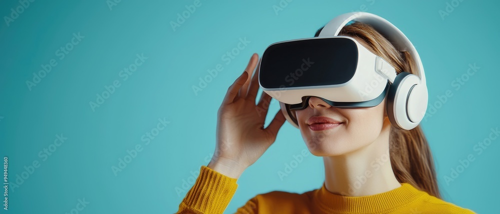 VR headset user interacting with a D website model, futuristic web development concept, immersive digital experience VR headset user interacting with a D website model, futuristic web development concept, immersive digital experience
