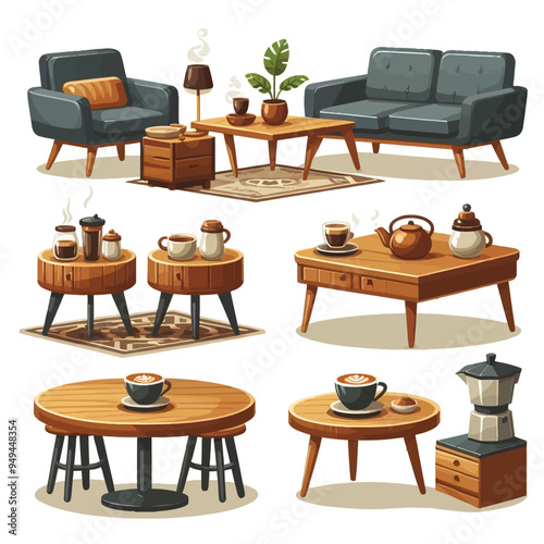 Coffee Table set vector illustration