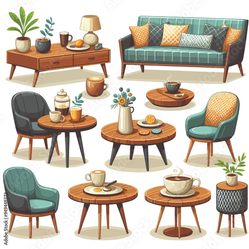 Coffee Table set vector illustration