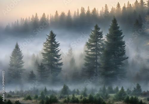 Morning over forest and meadow Landscape and nature in Sweden