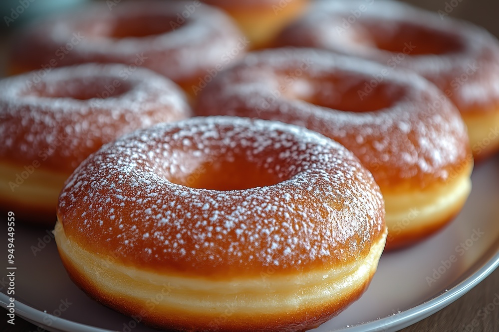 A plate of powdered donuts with a white background A plate of powdered donuts with a white background