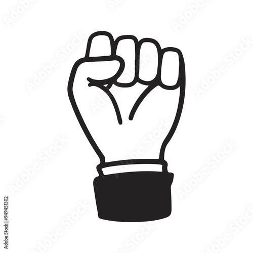 Raised Fist. Black and whit...