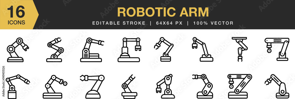Robotic Arm icon set. Editable Stroke Icon Collection. Includes Robotic arm icons and More. Outline icons vector collection.