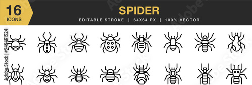 Spider icon set. Editable Stroke Icon Collection. Includes Spider icons and More. Outline icons vector collection.