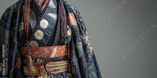 Traditional Japanese Kimono with Intricate Patterns and Tassels