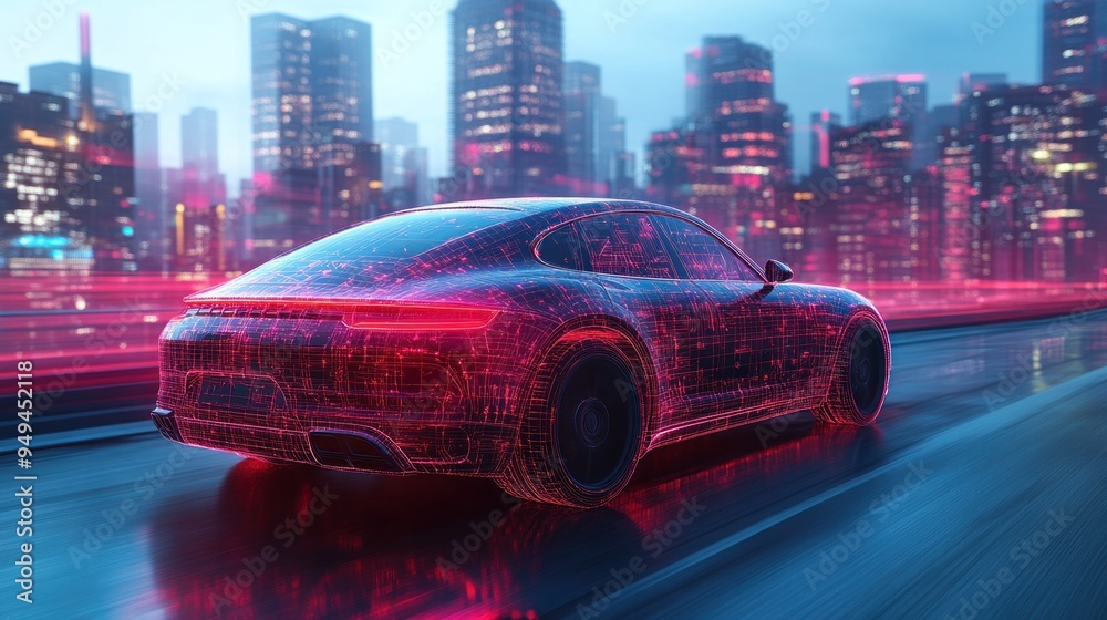 Futuristic Car in Cityscape