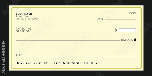Blank check template design. Vector blank check.