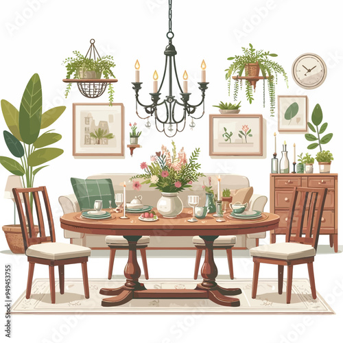 Dining Table set vector illustration