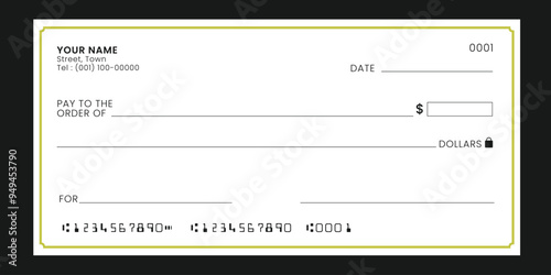 Blank check template design. Vector blank check.