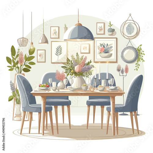 Dining Table set vector illustration