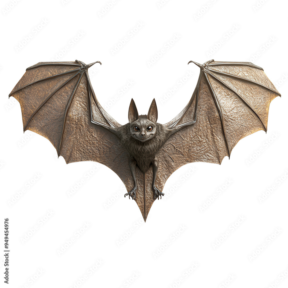Obraz premium High-quality image of a bat flying with wings spread wide, showcasing detailed textures and anatomical features. Perfect for wildlife projects.