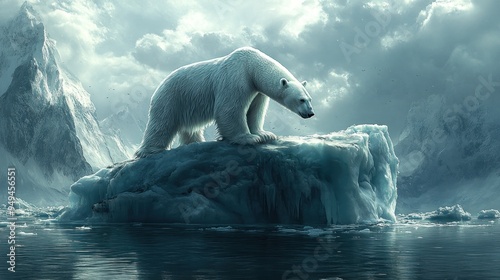 Polar Bear on Iceberg in Arctic Landscape