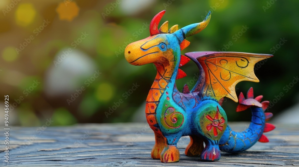 Colorful wooden dragon toy. AI generated images Colorful wooden dragon toy. AI generated images