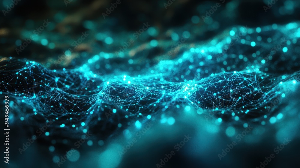 Abstract Blue and Black Digital Network Pattern with Bokeh Lights Abstract Blue and Black Digital Network Pattern with Bokeh Lights