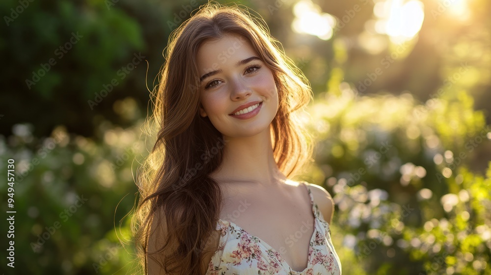 A pretty young woman with a radiant smile, A pretty young woman with a radiant smile,