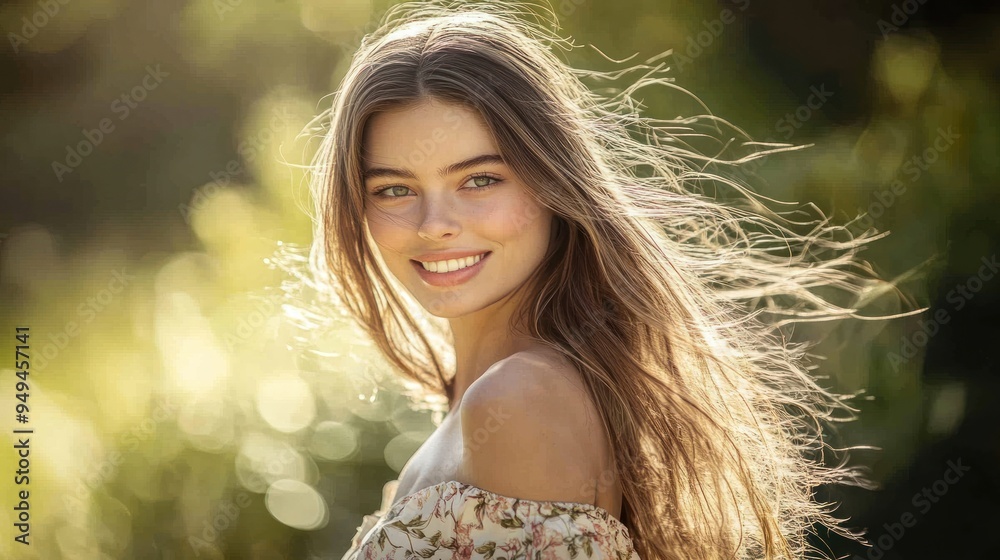 Naklejka premium A pretty young woman with long, 