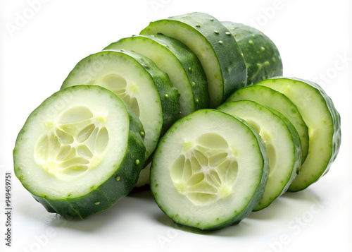 Isolated Cucumber. Sliced Fresh Cucumber Isolated on White Background