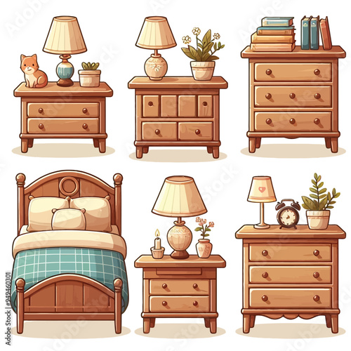 Nightstand set vector illustration