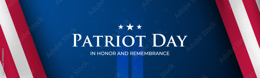 Patriot Day banner with American flag, stars and tribute text Patriot Day banner with American flag, stars and tribute text