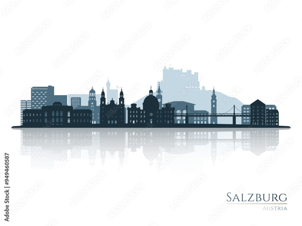 Salzburg skyline silhouette with reflection. Landscape Salzburg, Austria. Vector illustration. Salzburg skyline silhouette with reflection. Landscape Salzburg, Austria. Vector illustration.