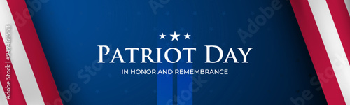 Patriot Day banner with American flag, stars and tribute text