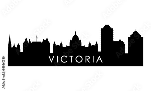 Victoria skyline silhouette. Black Victoria city design isolated on white background. 