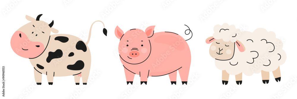 Cute farm animals vector set Cute farm animals vector set