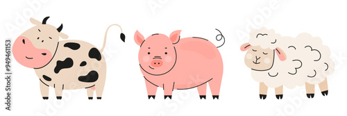 Cute farm animals vector set