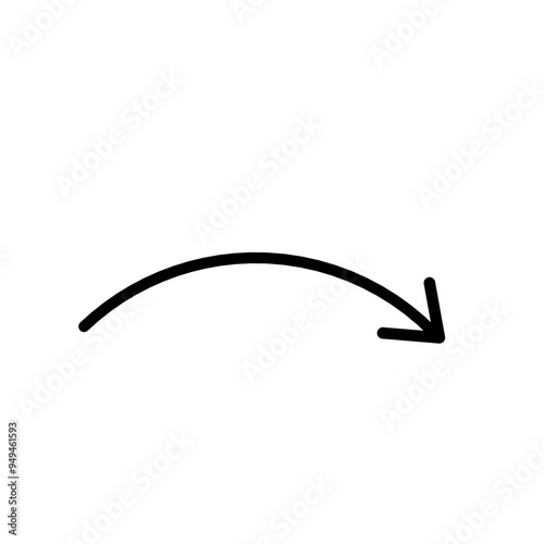 Handrawn down arrow with black marker on white background. Top view