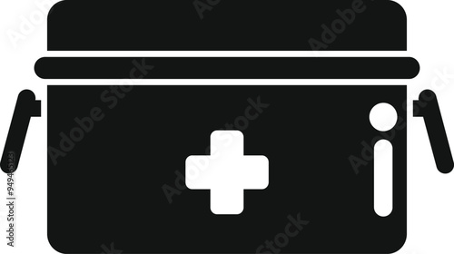 This black icon features a first aid kit, often used to symbolize medical help and emergency preparedness
