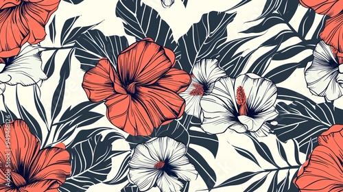 Stylish, unique hand-drawn floral pattern for textiles, wallpaper, and home decor.