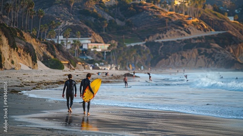 Two wave riders on the shore in Southern California. photo