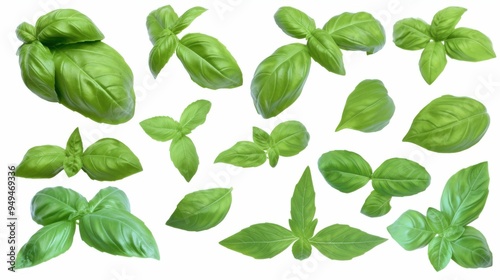 Isolated white background image of fresh Basil, a herb, a popular spice used in cooking, aromatic and healthy.