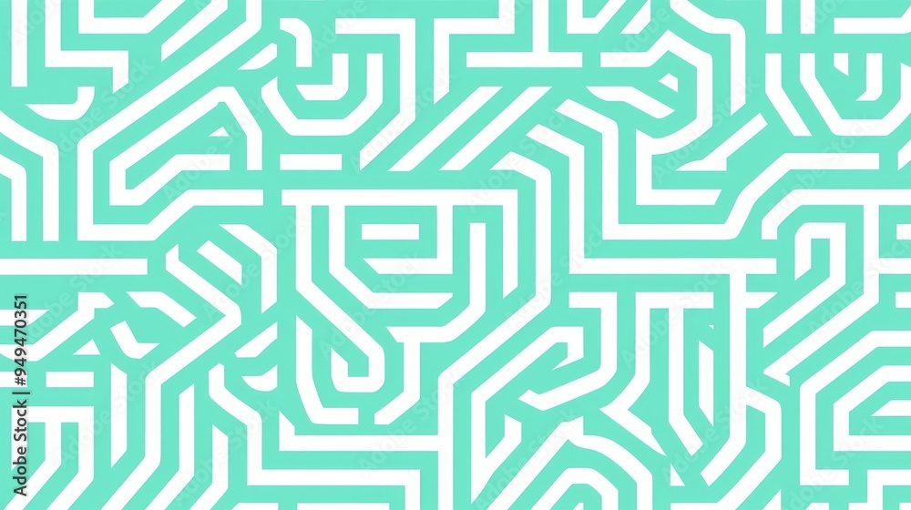 This geometric pattern showcases an intricate design of abstract meanders in a mint green hue, perfect for modern backgrounds This geometric pattern showcases an intricate design of abstract meanders in a mint green hue, perfect for modern backgrounds