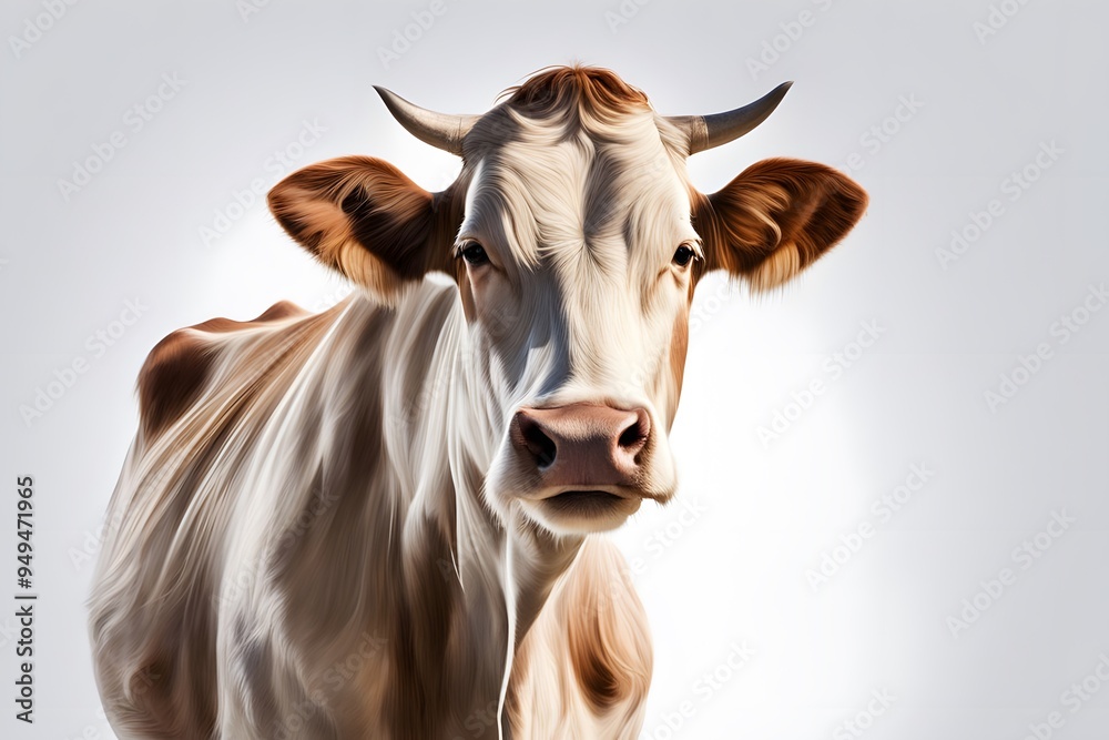 A beautiful cow with a soft sandy coat and a white face standing on a white background, AI Generated A beautiful cow with a soft sandy coat and a white face standing on a white background, AI Generated