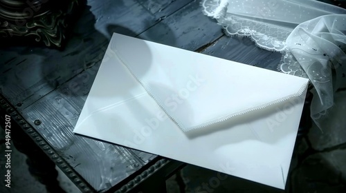 A White Envelope Resting on a Dark Surface photo