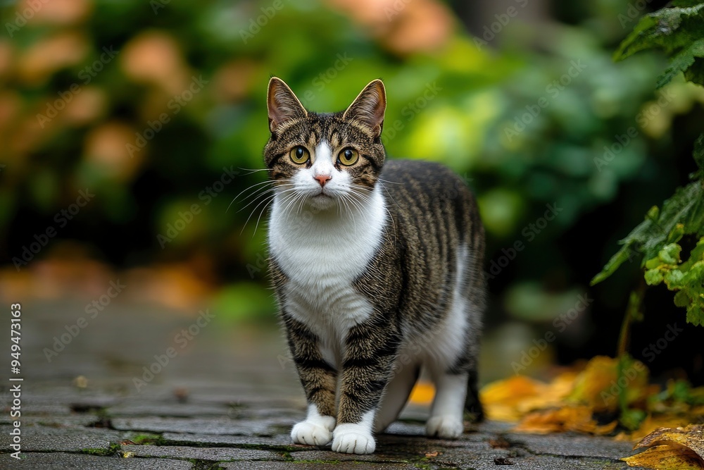 Fototapeta premium cute cat standing full body looking at camera , ai