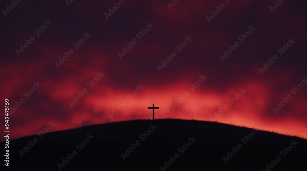 A serene image of a radiant sky filled with soft glowing light where a cross stands tall on a hilltop symbolizing love faith and salvation In the foreground a gentle depiction of Jesus Christ with ope A serene image of a radiant sky filled with soft glowing light where a cross stands tall on a hilltop symbolizing love faith and salvation In the foreground a gentle depiction of Jesus Christ with ope